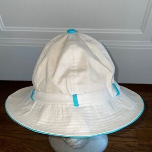 Vtg 70s off white & turquoise‎ blue flop hat
